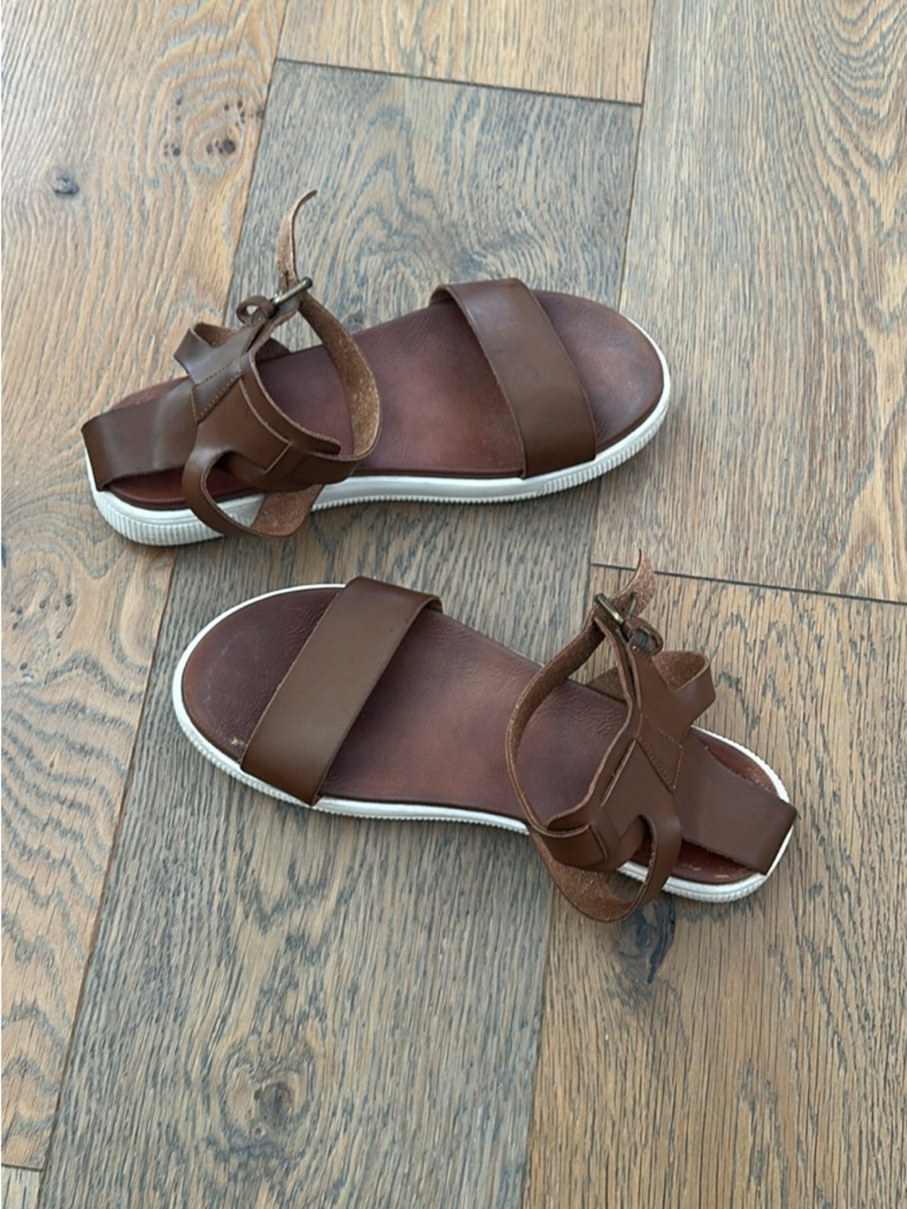 MIA Brown Leather Strap Sandals with White Sole